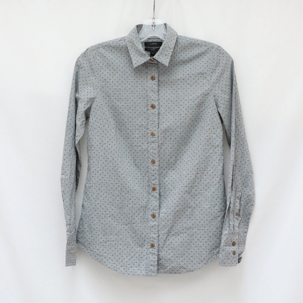 J Crew women's Perfect shirt grey micro polka dot print cotton business office - Picture 1 of 6